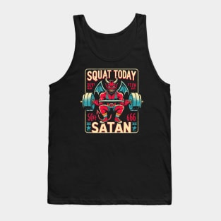 Squat Today Satan - Cartoon Devil - Workout Gym Tank Top